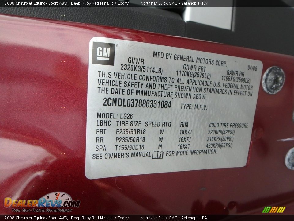 2008 Chevrolet Equinox Sport AWD Deep Ruby Red Metallic / Ebony Photo #23