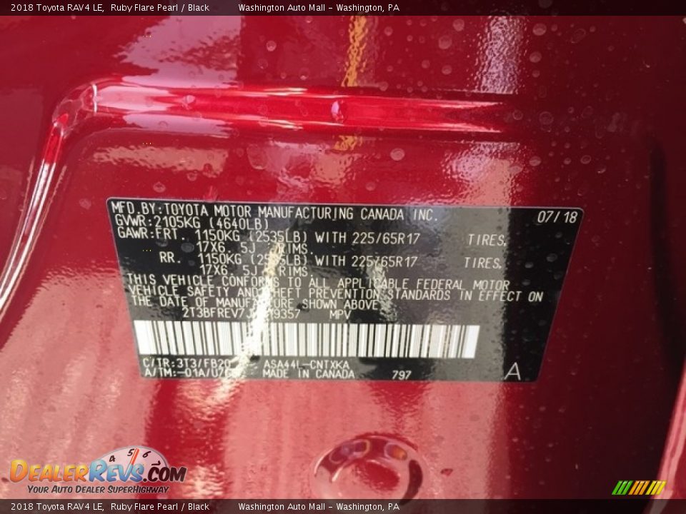 2018 Toyota RAV4 LE Ruby Flare Pearl / Black Photo #22