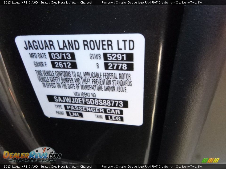 2013 Jaguar XF 3.0 AWD Stratus Grey Metallic / Warm Charcoal Photo #16