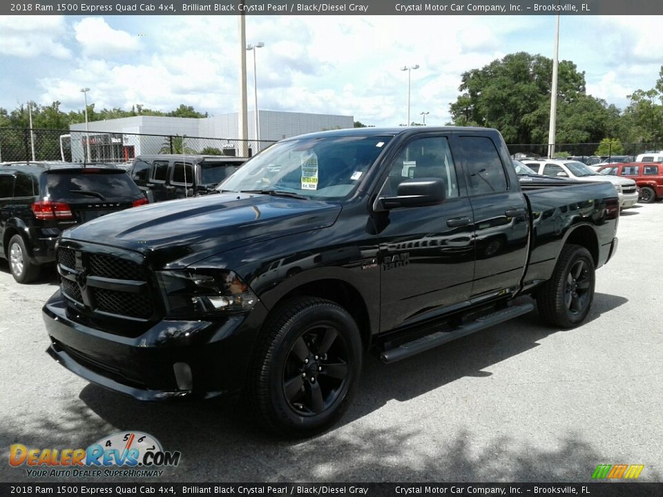 2018 Ram 1500 Express Quad Cab 4x4 Brilliant Black Crystal Pearl / Black/Diesel Gray Photo #1