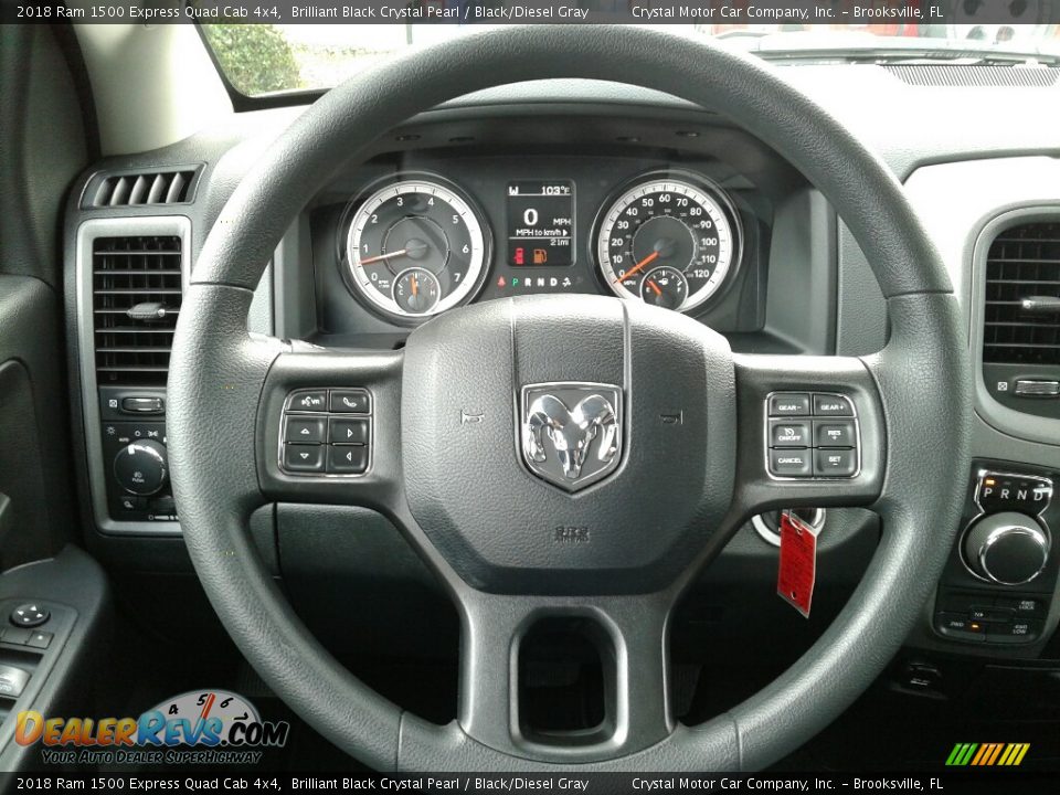 2018 Ram 1500 Express Quad Cab 4x4 Brilliant Black Crystal Pearl / Black/Diesel Gray Photo #14