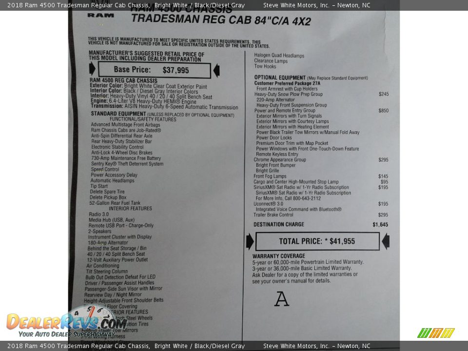 2018 Ram 4500 Tradesman Regular Cab Chassis Window Sticker Photo #25