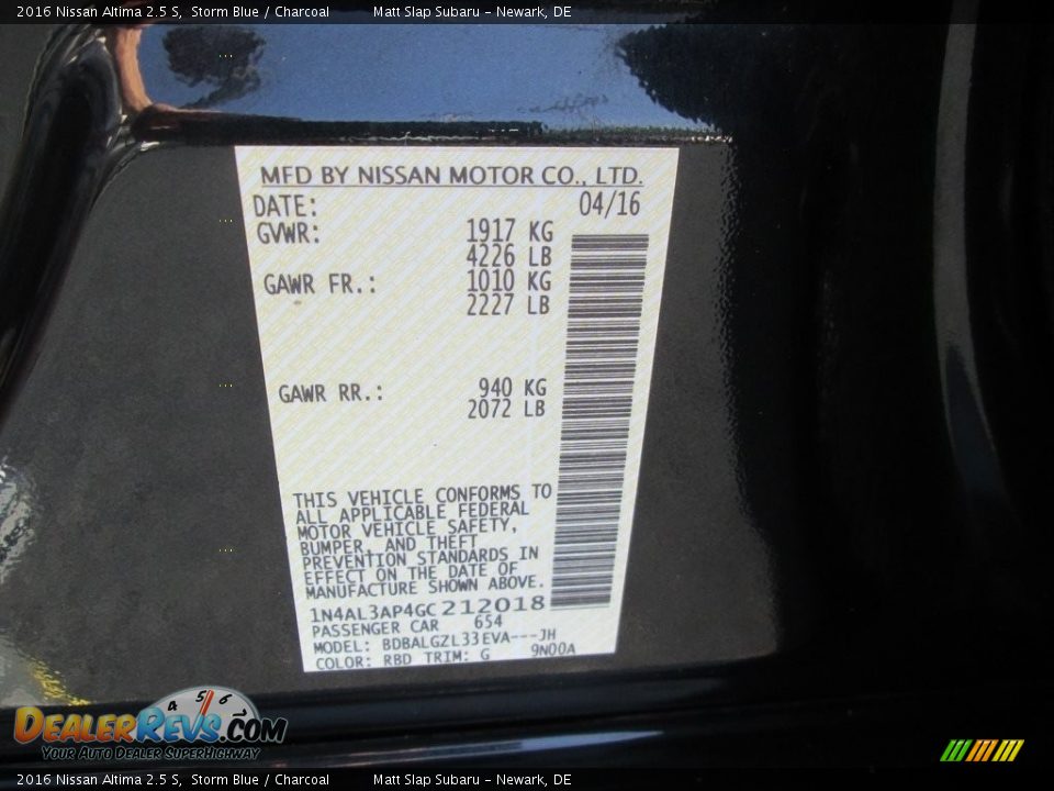 2016 Nissan Altima 2.5 S Storm Blue / Charcoal Photo #29