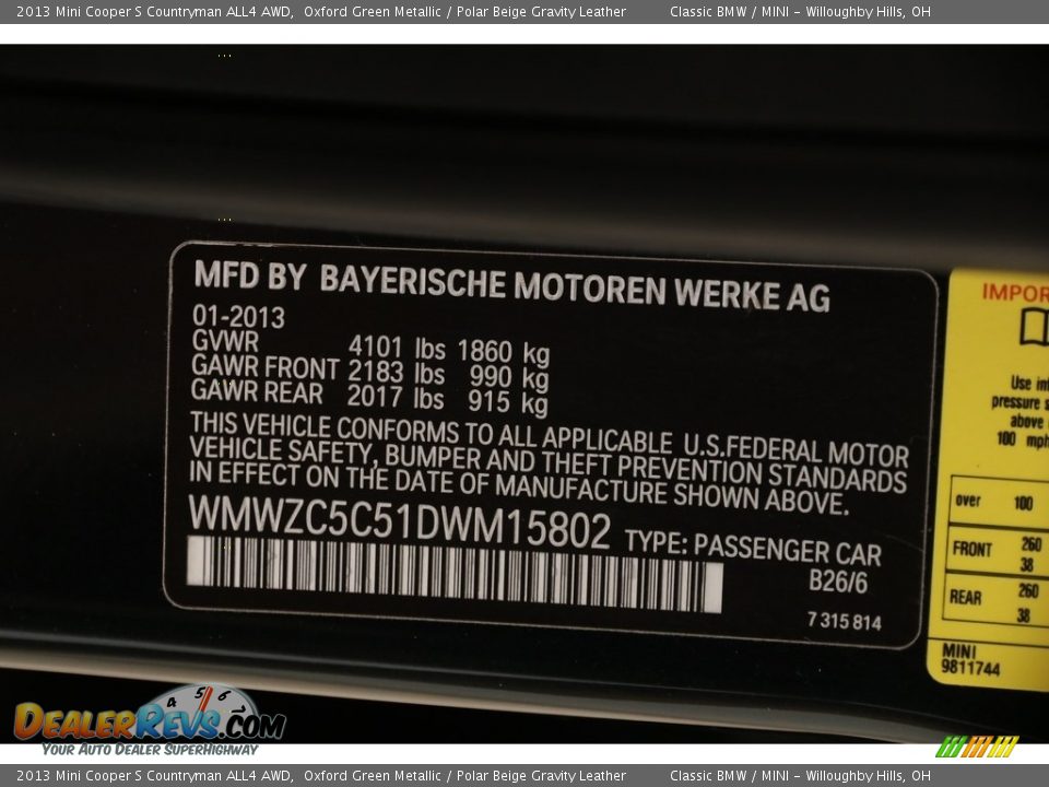 2013 Mini Cooper S Countryman ALL4 AWD Oxford Green Metallic / Polar Beige Gravity Leather Photo #18