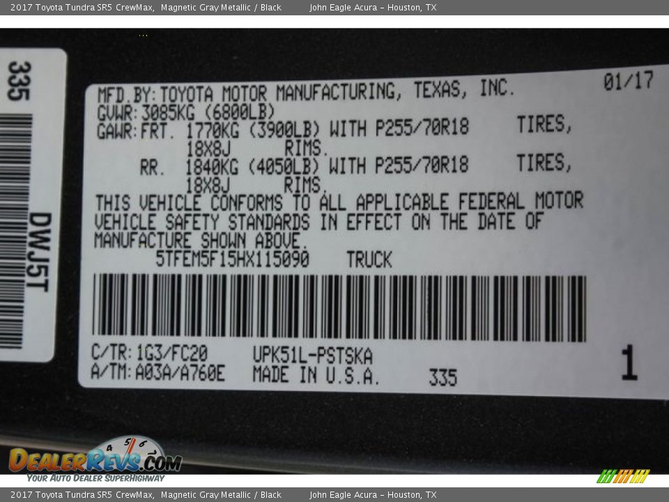 2017 Toyota Tundra SR5 CrewMax Magnetic Gray Metallic / Black Photo #36
