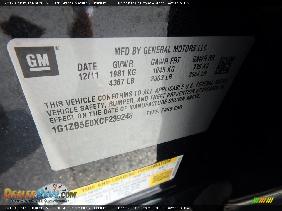 2012 Chevrolet Malibu LS Black Granite Metallic / Titanium Photo #29