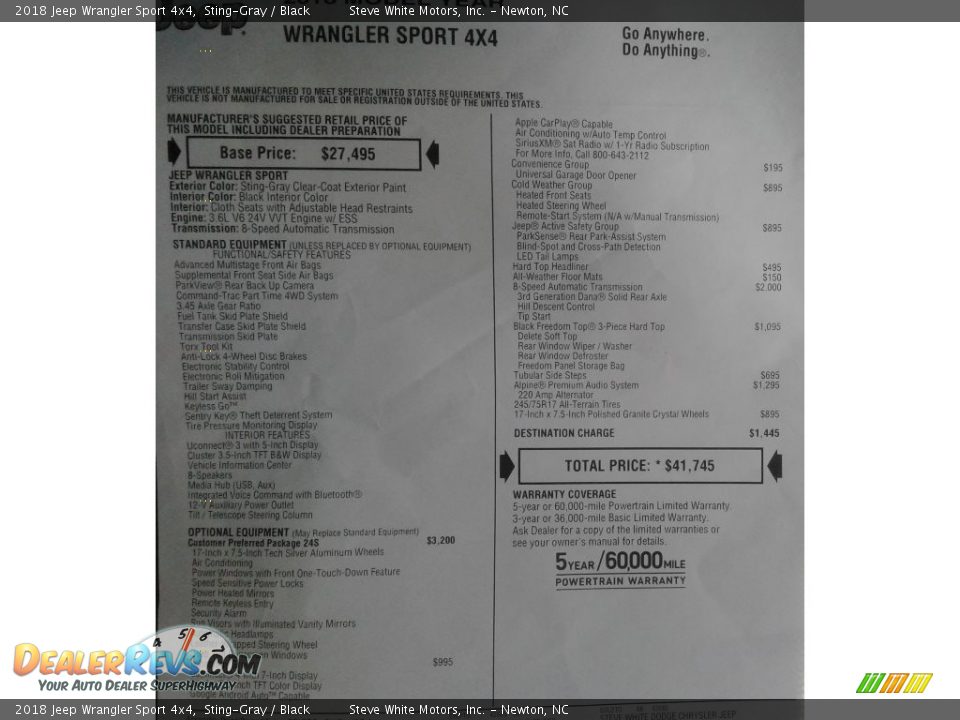 2018 Jeep Wrangler Sport 4x4 Sting-Gray / Black Photo #33
