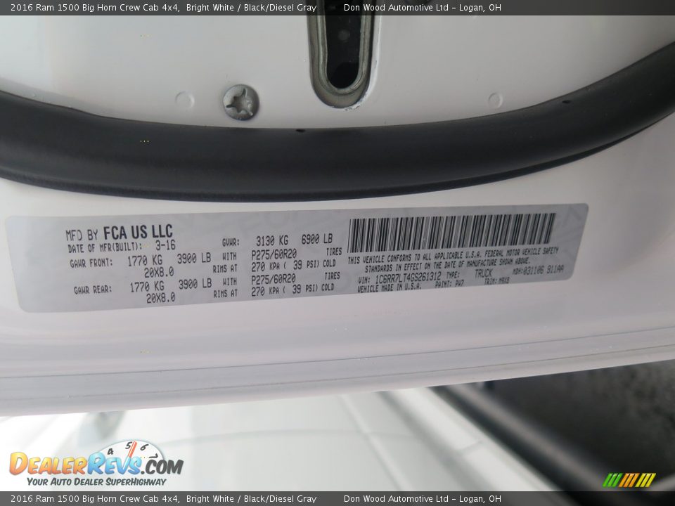2016 Ram 1500 Big Horn Crew Cab 4x4 Bright White / Black/Diesel Gray Photo #36