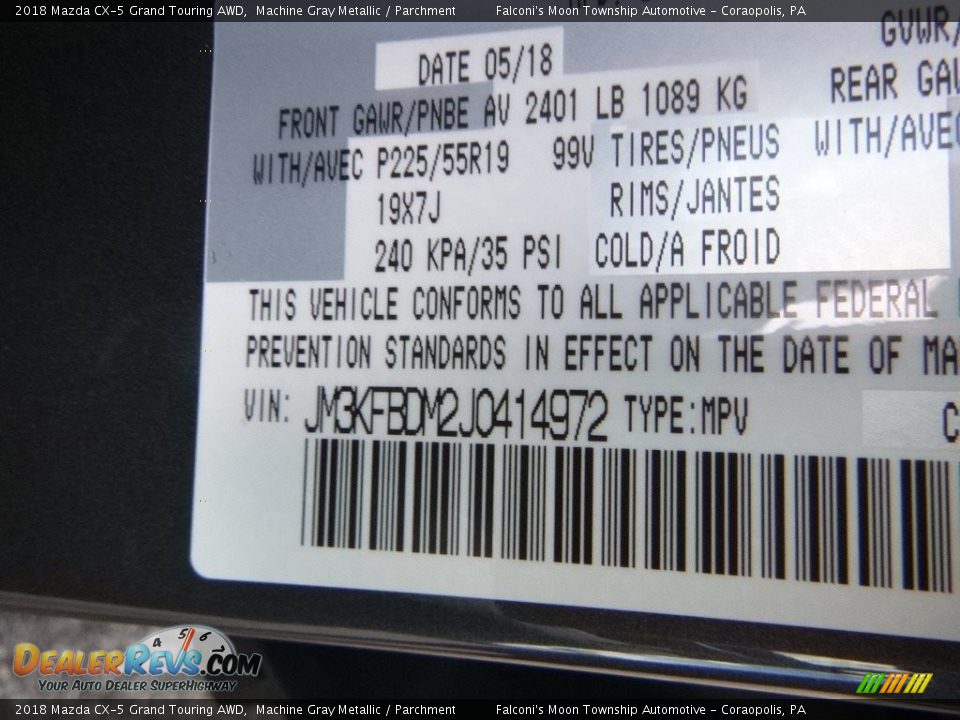 2018 Mazda CX-5 Grand Touring AWD Machine Gray Metallic / Parchment Photo #12