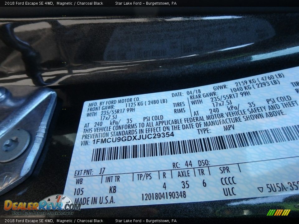 2018 Ford Escape SE 4WD Magnetic / Charcoal Black Photo #14