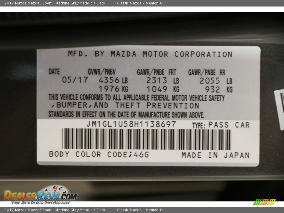 2017 Mazda Mazda6 Sport Machine Gray Metallic / Black Photo #21