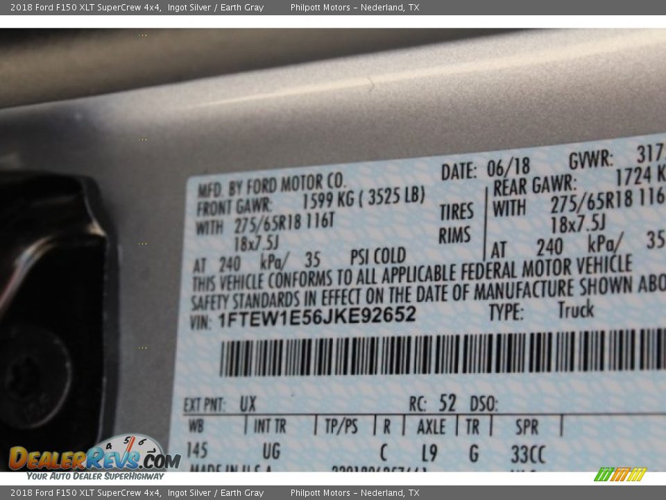 2018 Ford F150 XLT SuperCrew 4x4 Ingot Silver / Earth Gray Photo #34