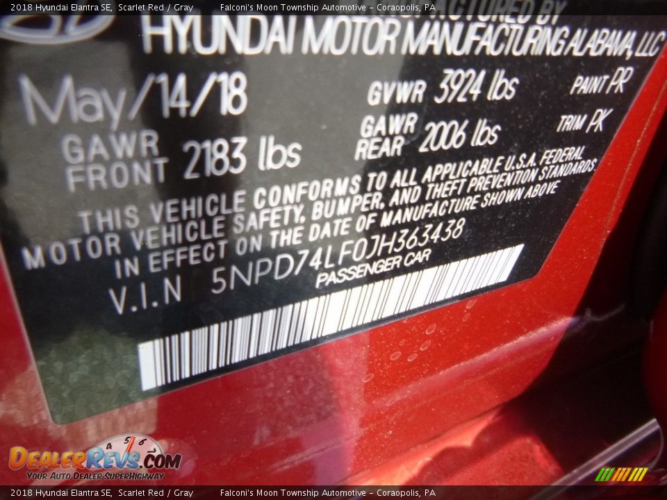 2018 Hyundai Elantra SE Scarlet Red / Gray Photo #13