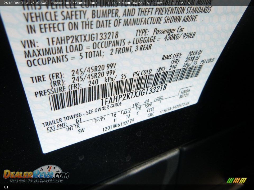 Ford Color Code G1 Shadow Black