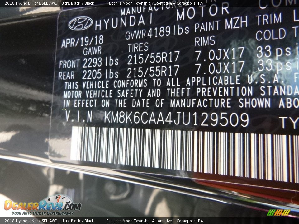 2018 Hyundai Kona SEL AWD Ultra Black / Black Photo #12