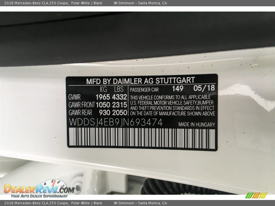 2018 Mercedes-Benz CLA 250 Coupe Polar White / Black Photo #11