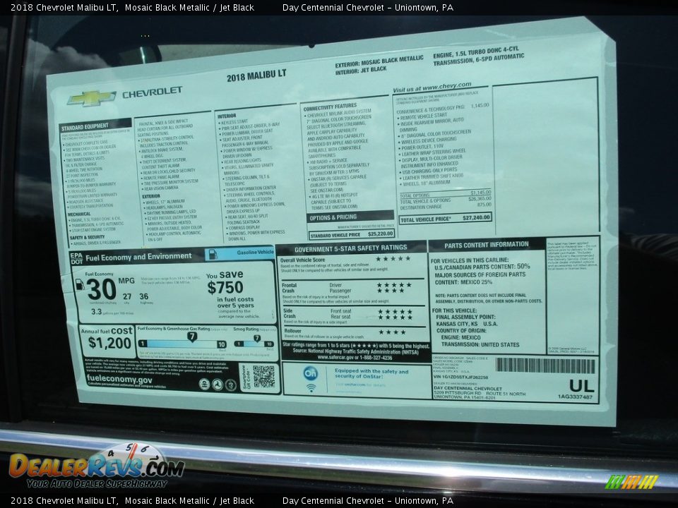 2018 Chevrolet Malibu LT Mosaic Black Metallic / Jet Black Photo #6