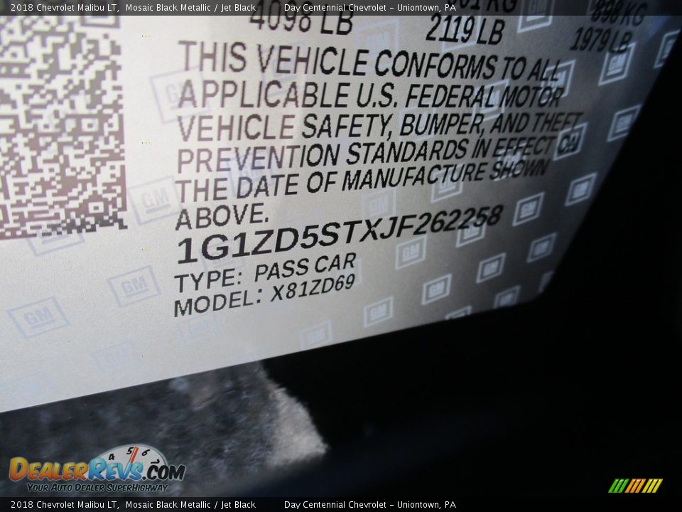 2018 Chevrolet Malibu LT Mosaic Black Metallic / Jet Black Photo #15