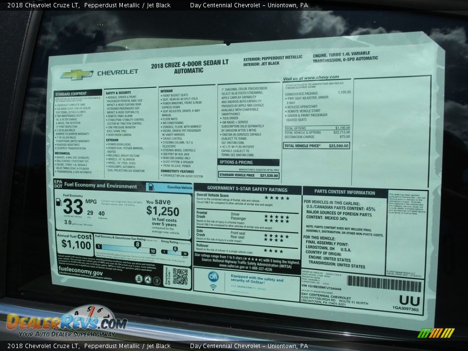 2018 Chevrolet Cruze LT Pepperdust Metallic / Jet Black Photo #5