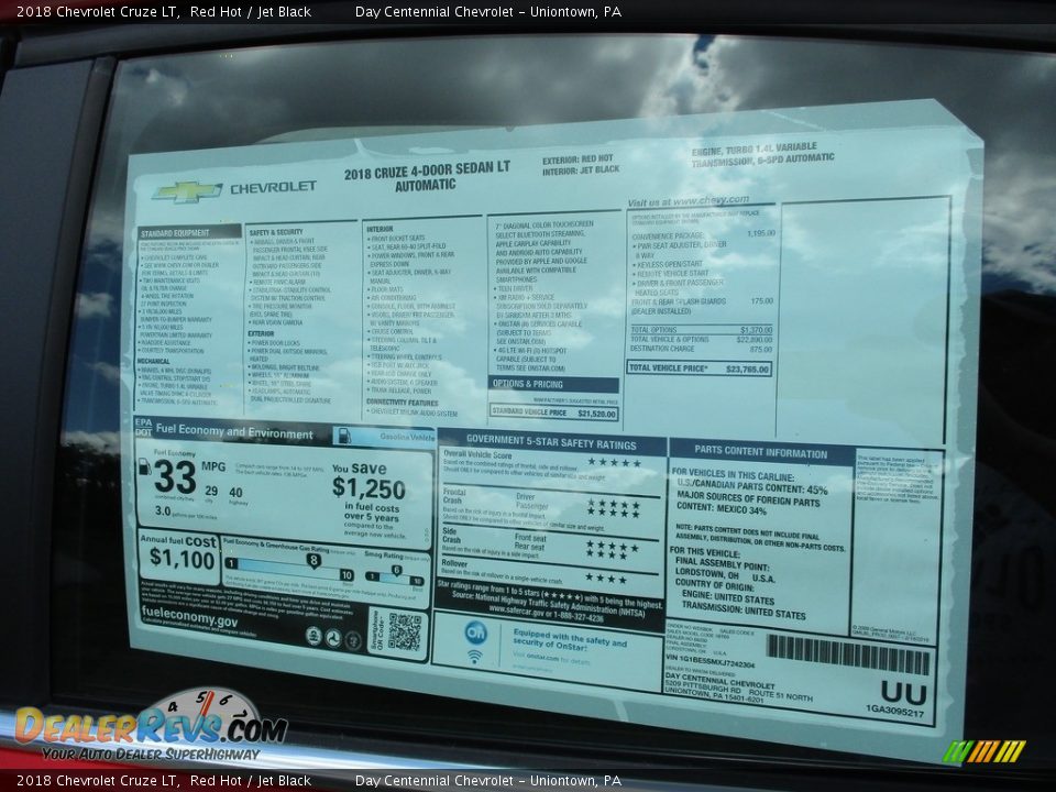 2018 Chevrolet Cruze LT Red Hot / Jet Black Photo #5