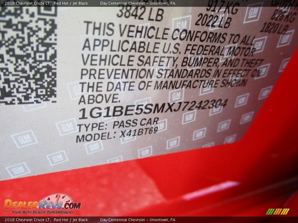 2018 Chevrolet Cruze LT Red Hot / Jet Black Photo #15