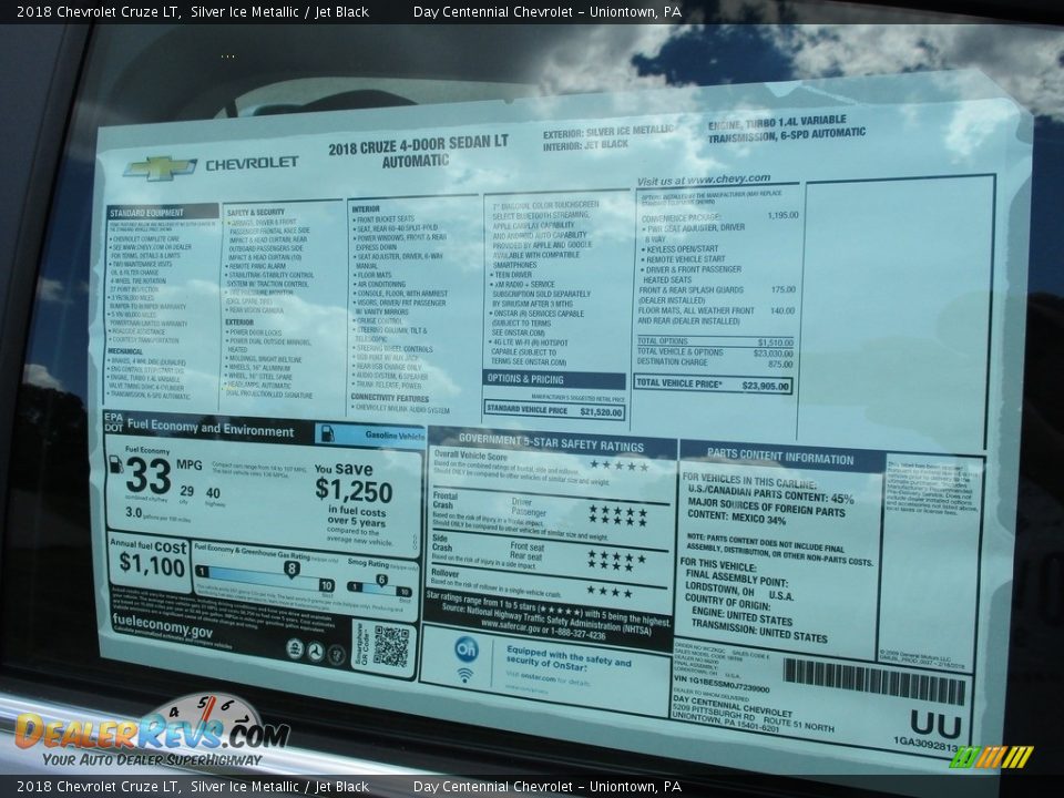 2018 Chevrolet Cruze LT Silver Ice Metallic / Jet Black Photo #5