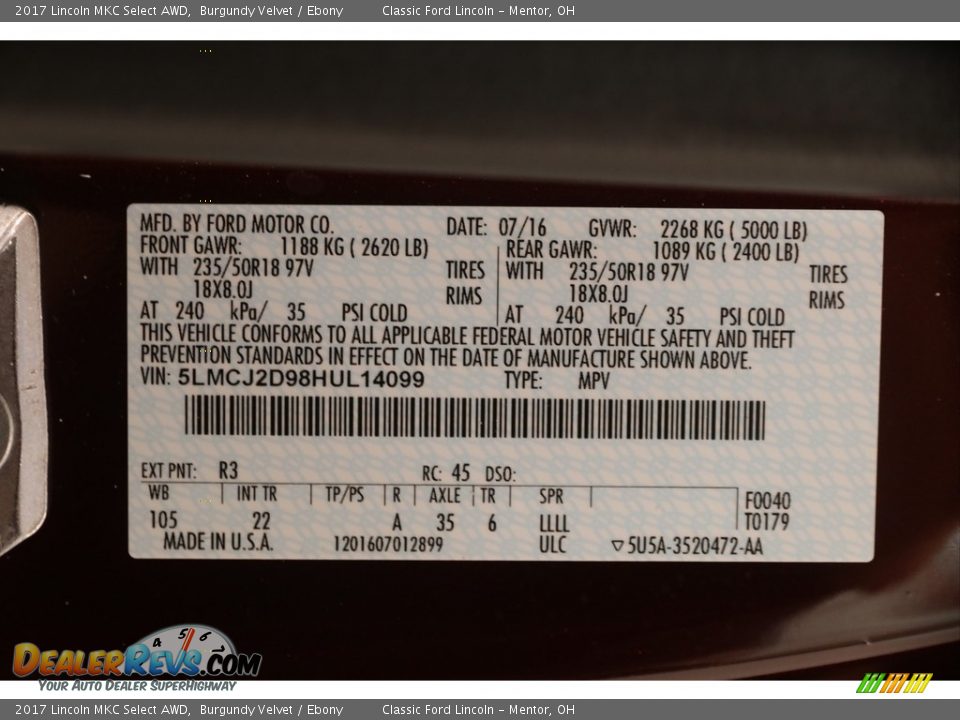 2017 Lincoln MKC Select AWD Burgundy Velvet / Ebony Photo #28