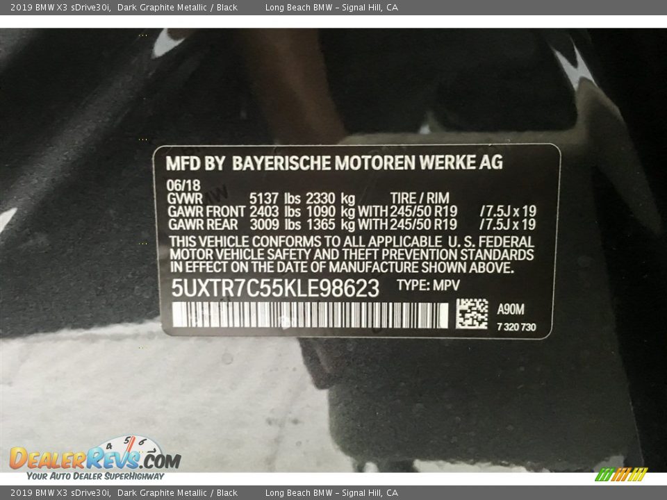 2019 BMW X3 sDrive30i Dark Graphite Metallic / Black Photo #11