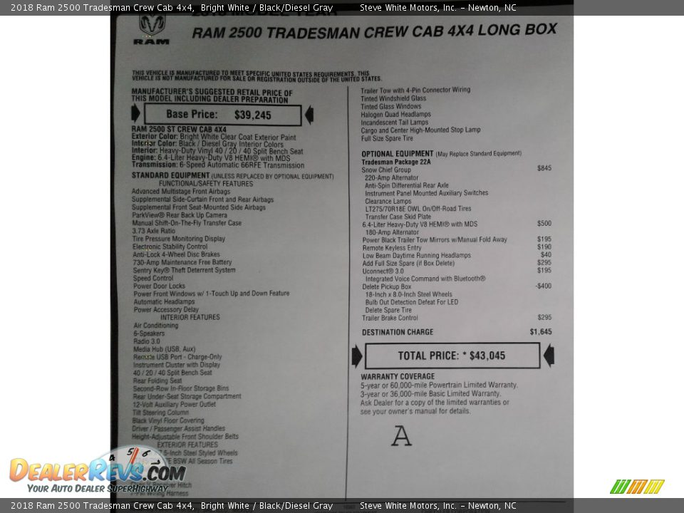 2018 Ram 2500 Tradesman Crew Cab 4x4 Bright White / Black/Diesel Gray Photo #32