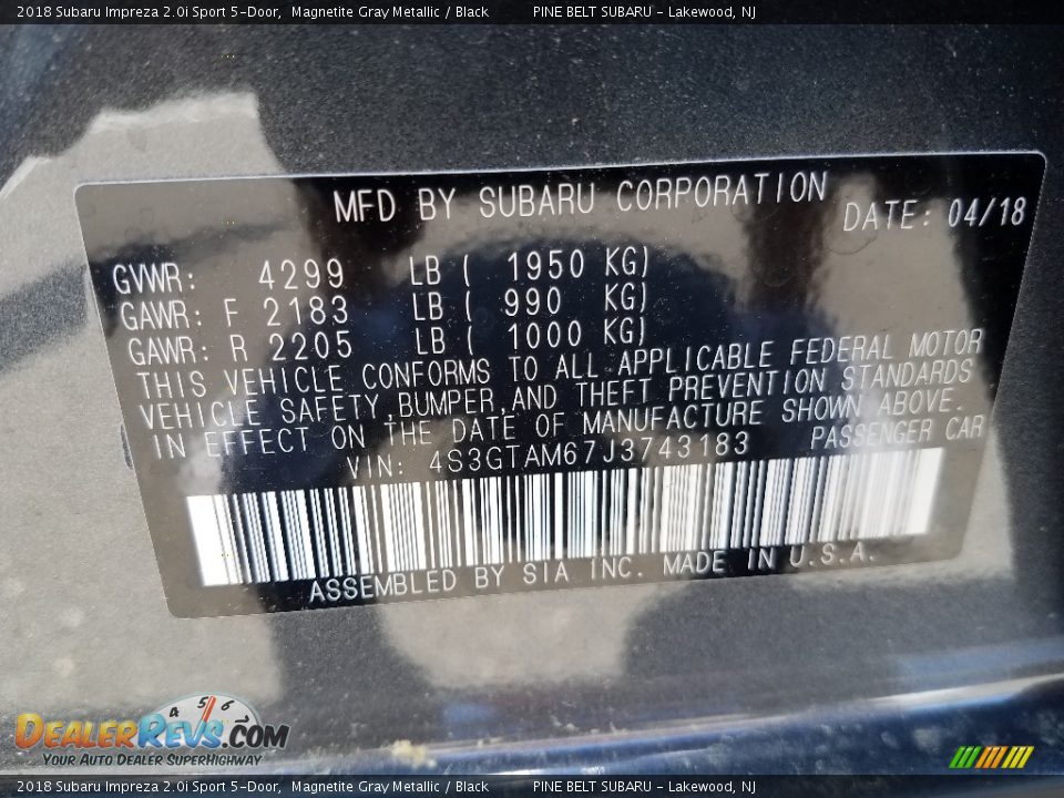 2018 Subaru Impreza 2.0i Sport 5-Door Magnetite Gray Metallic / Black Photo #9