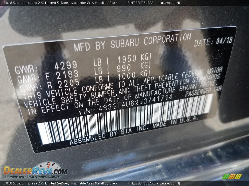 2018 Subaru Impreza 2.0i Limited 5-Door Magnetite Gray Metallic / Black Photo #9
