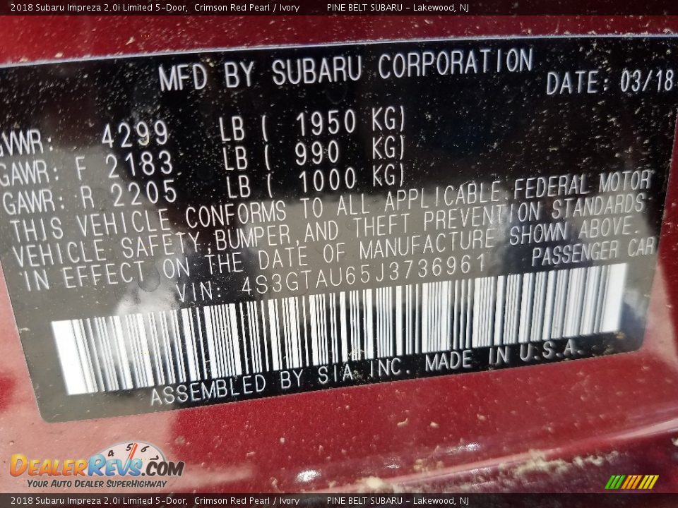 2018 Subaru Impreza 2.0i Limited 5-Door Crimson Red Pearl / Ivory Photo #10