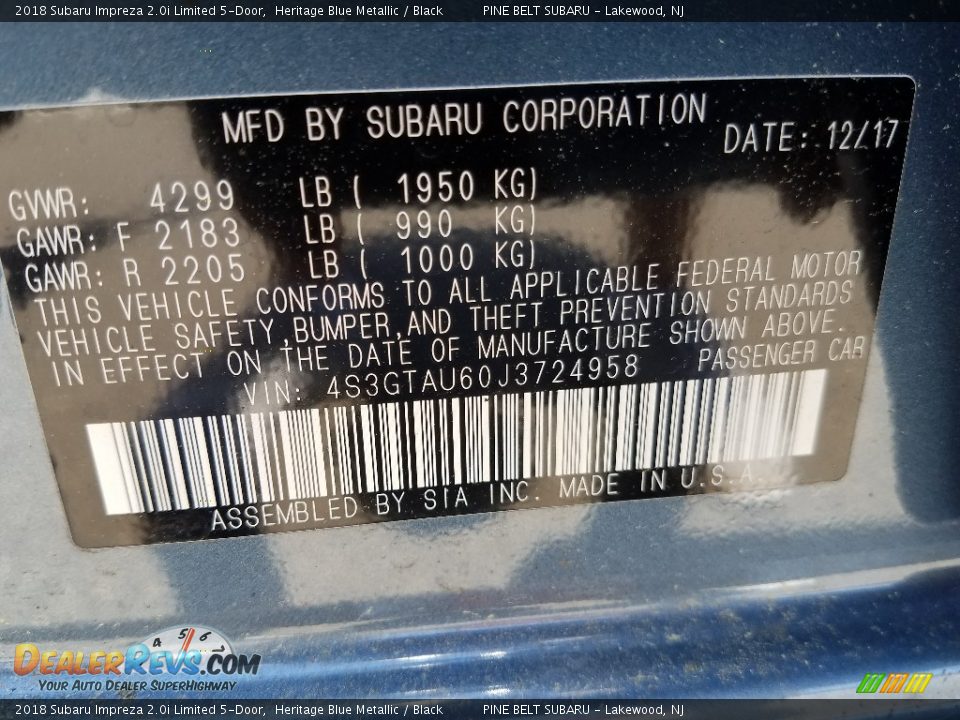 2018 Subaru Impreza 2.0i Limited 5-Door Heritage Blue Metallic / Black Photo #9
