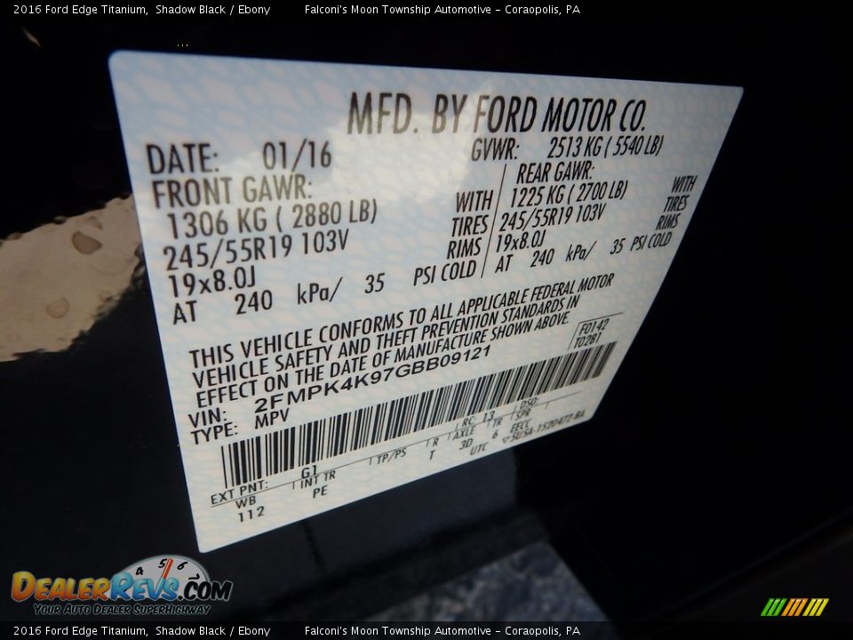 2016 Ford Edge Titanium Shadow Black / Ebony Photo #23