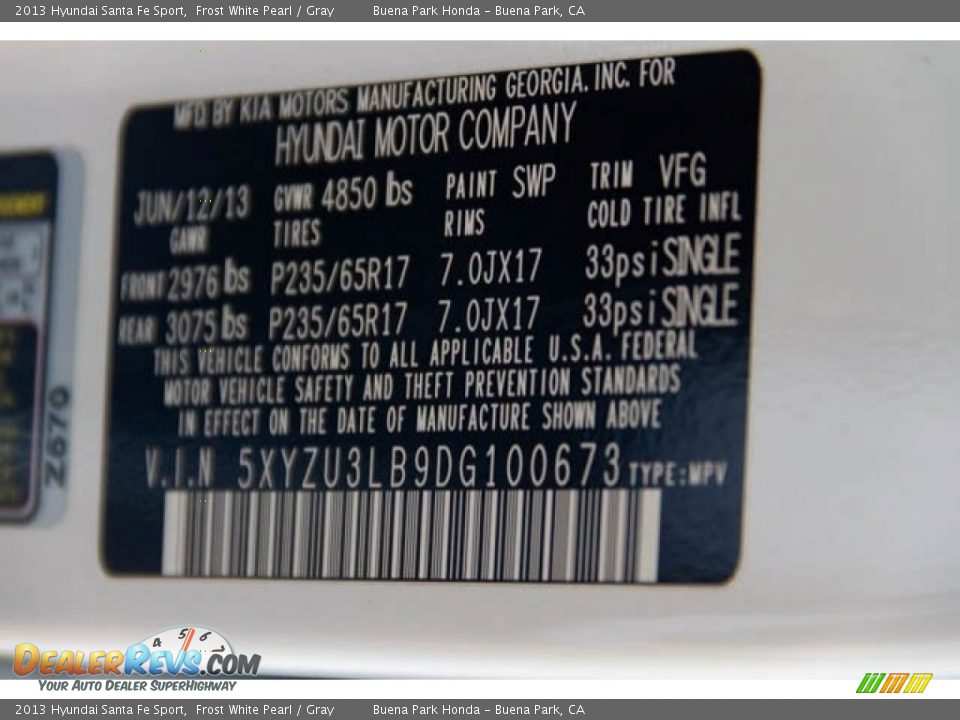 2013 Hyundai Santa Fe Sport Frost White Pearl / Gray Photo #35