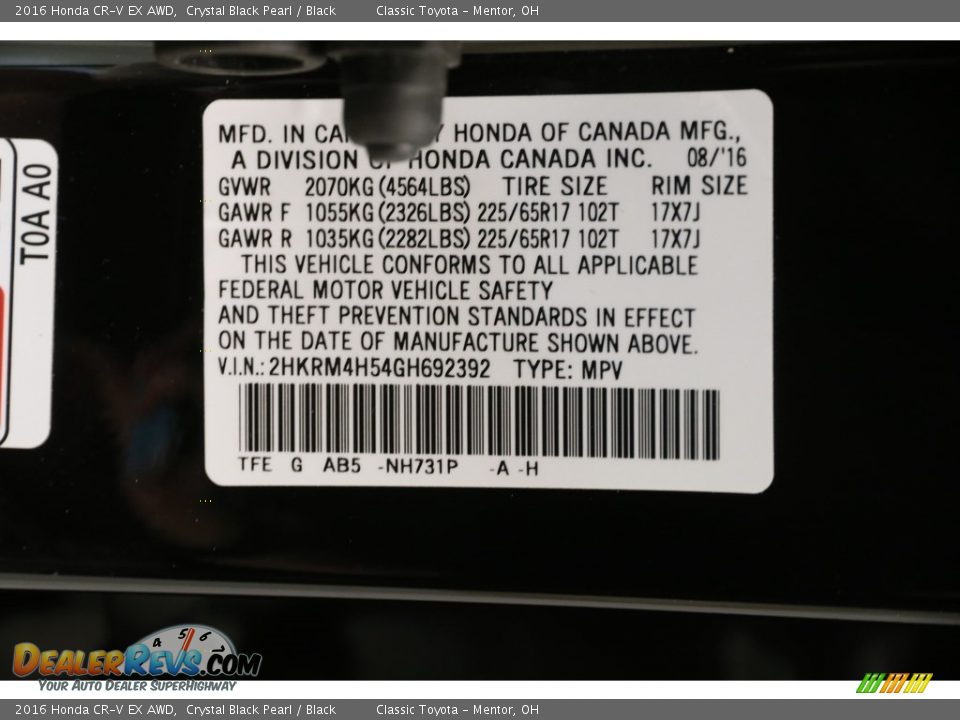 2016 Honda CR-V EX AWD Crystal Black Pearl / Black Photo #36