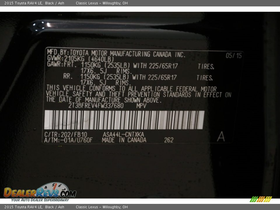 2015 Toyota RAV4 LE Black / Ash Photo #18