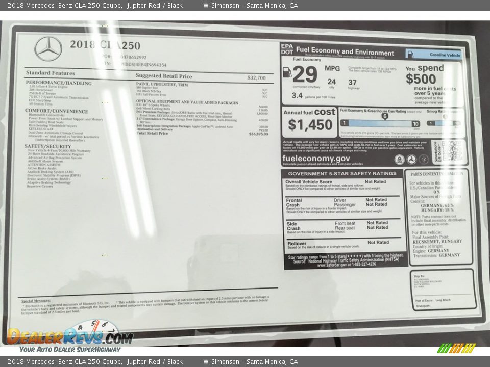 2018 Mercedes-Benz CLA 250 Coupe Jupiter Red / Black Photo #10