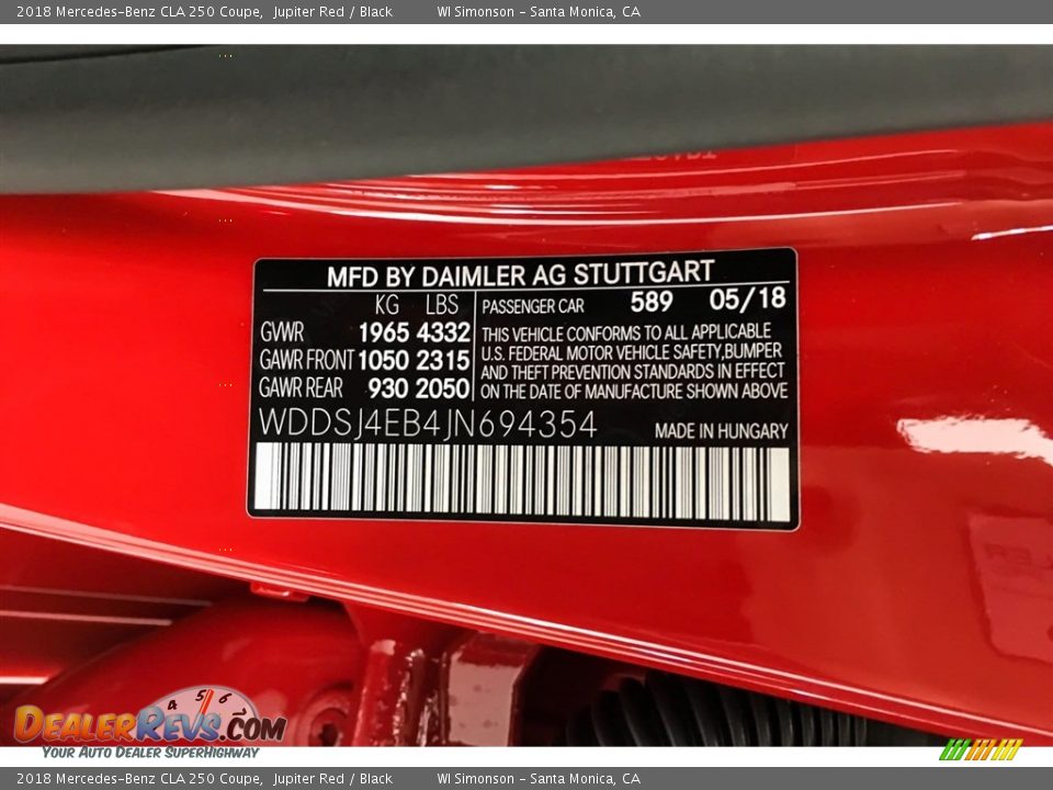 2018 Mercedes-Benz CLA 250 Coupe Jupiter Red / Black Photo #11