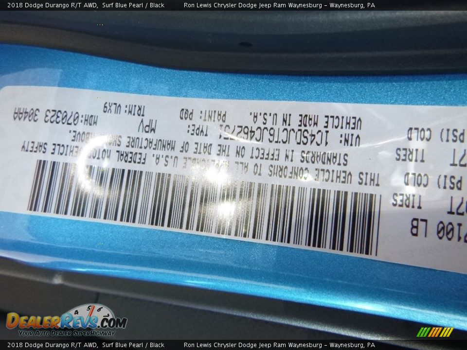 2018 Dodge Durango R/T AWD Surf Blue Pearl / Black Photo #16