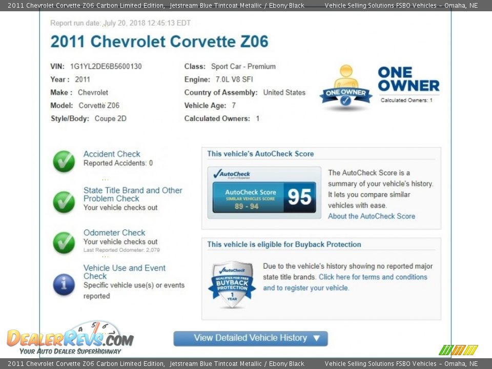 Dealer Info of 2011 Chevrolet Corvette Z06 Carbon Limited Edition Photo #2