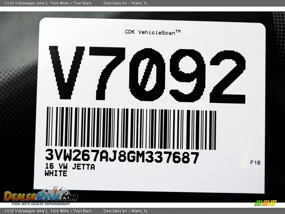 2016 Volkswagen Jetta S Pure White / Titan Black Photo #20
