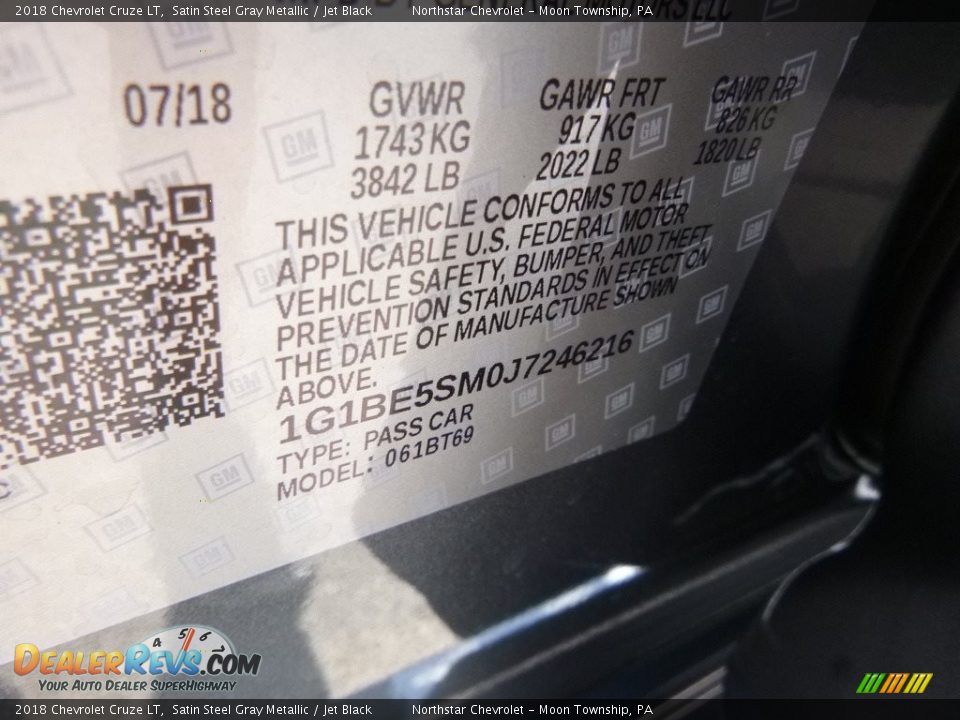 2018 Chevrolet Cruze LT Satin Steel Gray Metallic / Jet Black Photo #16