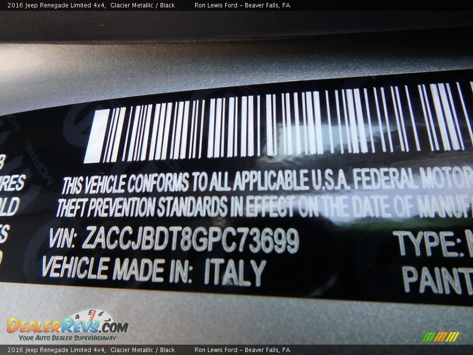 2016 Jeep Renegade Limited 4x4 Glacier Metallic / Black Photo #15