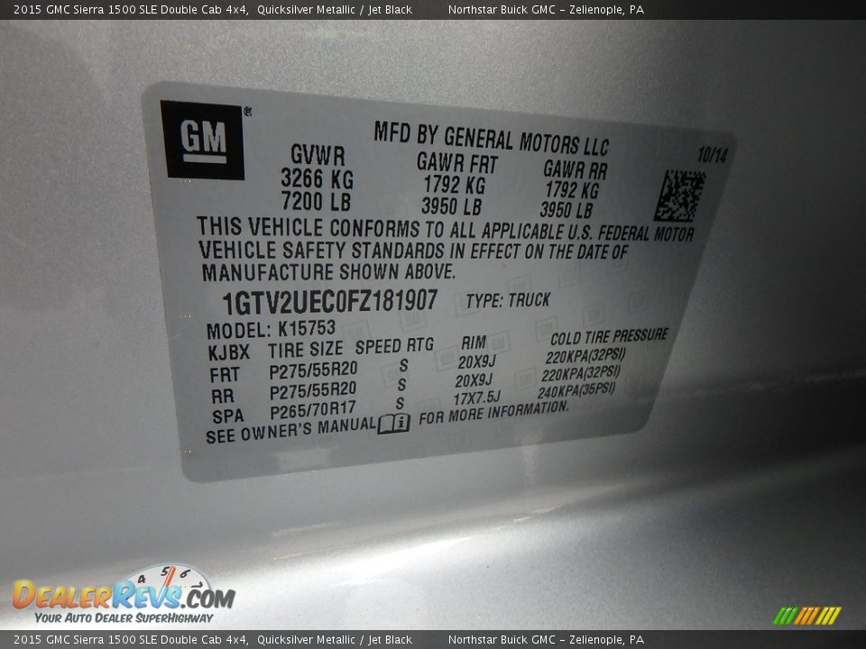 2015 GMC Sierra 1500 SLE Double Cab 4x4 Quicksilver Metallic / Jet Black Photo #22