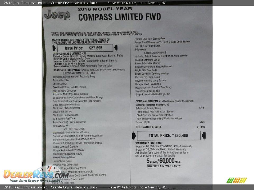 2018 Jeep Compass Limited Granite Crystal Metallic / Black Photo #33