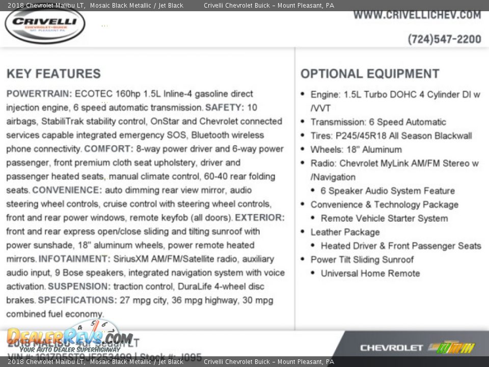 2018 Chevrolet Malibu LT Mosaic Black Metallic / Jet Black Photo #8