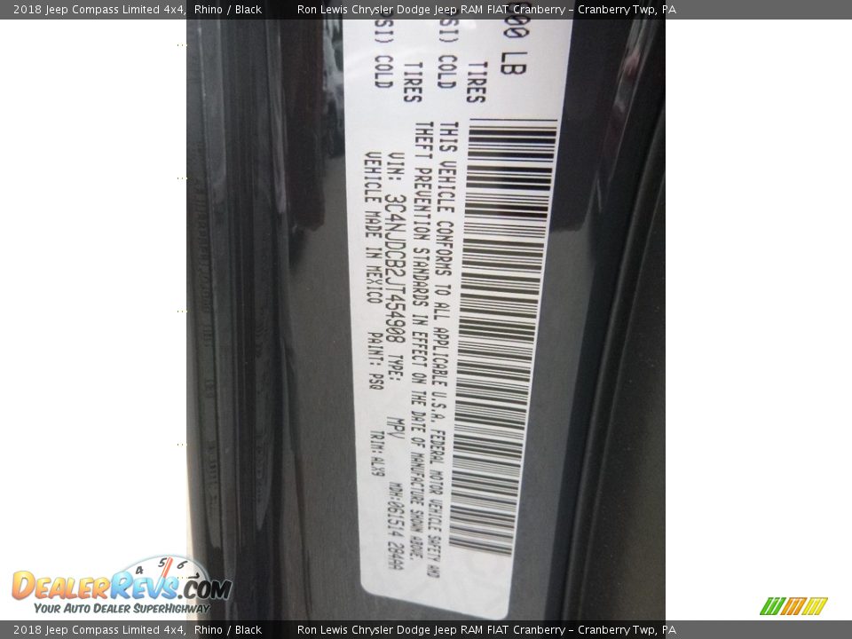 2018 Jeep Compass Limited 4x4 Rhino / Black Photo #14