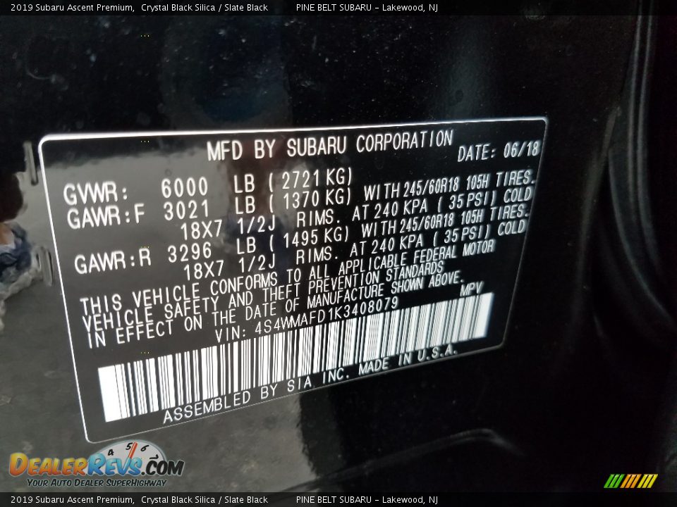 2019 Subaru Ascent Premium Crystal Black Silica / Slate Black Photo #9