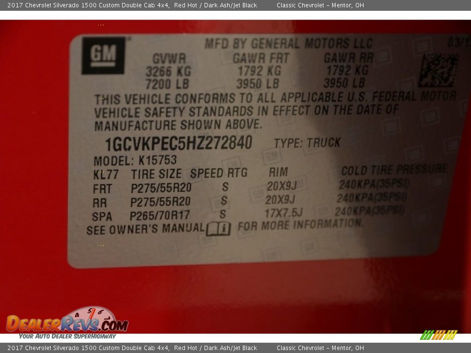 2017 Chevrolet Silverado 1500 Custom Double Cab 4x4 Red Hot / Dark Ash/Jet Black Photo #22